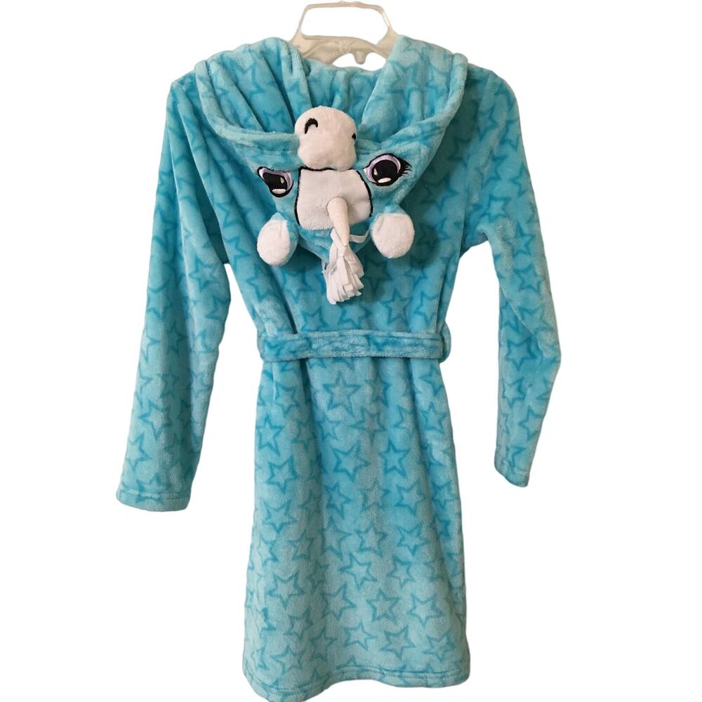 Jelli Fish Kids L 10/12 Blue Unicorn Robe with Pockets & Tie Hang Loop